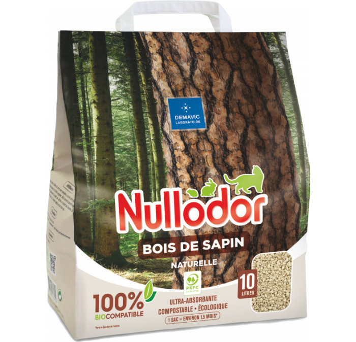  Nullodor - Litière en bois de sapin 100% BioCompatible pour Chat - 10L